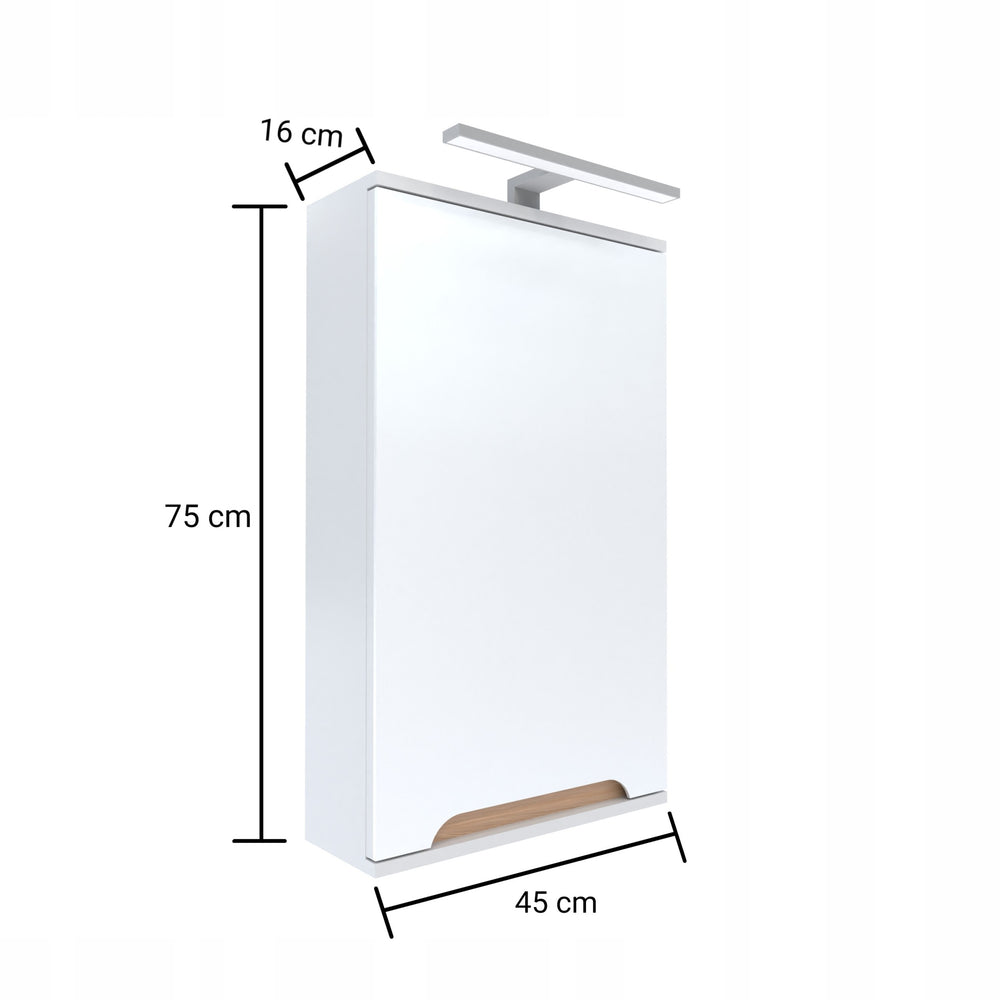Szafka z lustrem 45x16x75 biała/dąb LED chrom Omeble 2