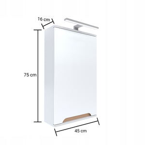 Szafka z lustrem 45x16x75 biała/dąb LED chrom Omeble 3