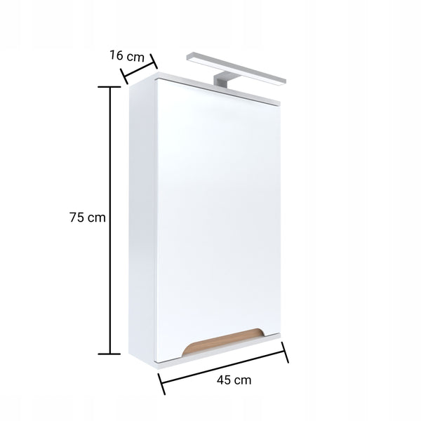 Szafka z lustrem 45x16x75 biała/dąb LED chrom Omeble 3