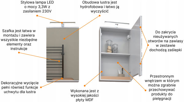 Szafka z lustrem 45x16x75 biała/dąb LED chrom Omeble 11