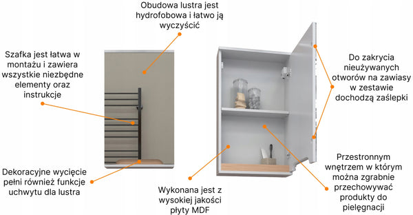 Szafka z lustrem biała 45x16x75 biały/dąb Omeble 9