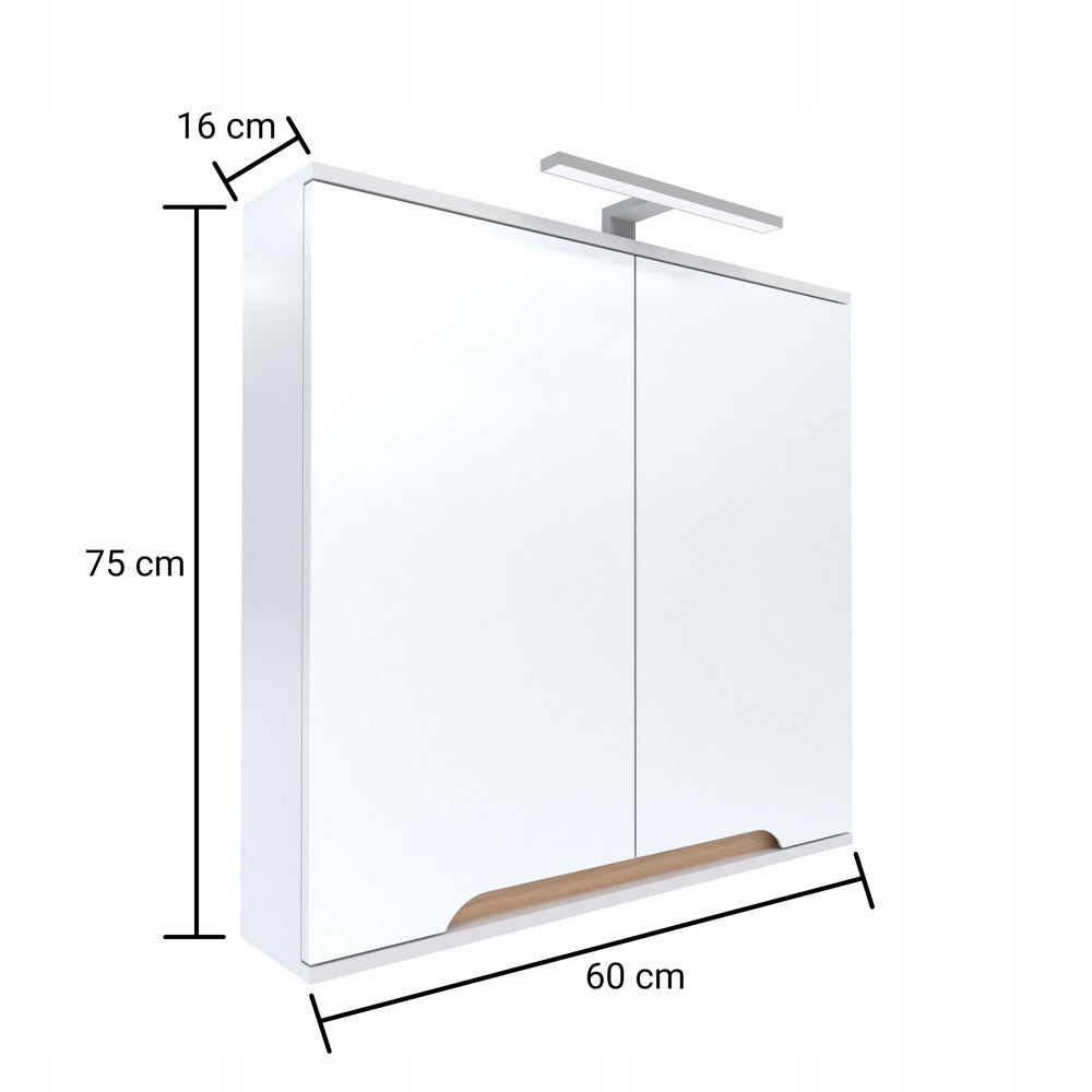 Szafka z lustrem 60x16x75cm biała/dąb LED chrom Omeble 2