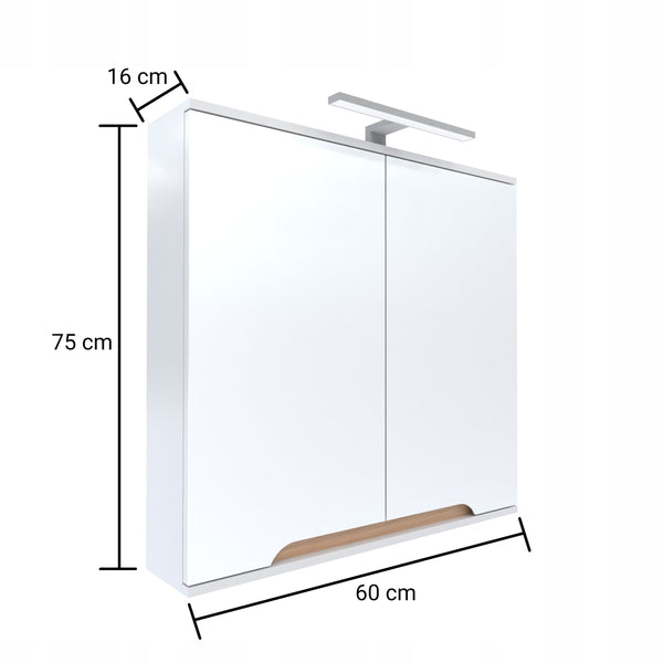Szafka z lustrem 60x16x75cm biała/dąb LED chrom Omeble 3