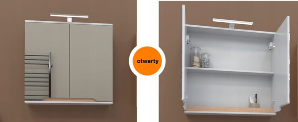 Szafka z lustrem 60x16x75cm biała/dąb LED chrom Omeble 6
