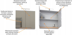 Szafka z lustrem 60x16x75cm biała/dąb LED chrom Omeble 7