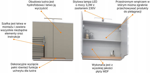 Szafka z lustrem 60x16x75cm biała/dąb LED chrom Omeble 7