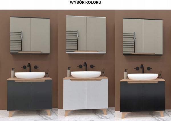 Szafka z lustrem biała 60x16x75 biały/dąb Omeble 9