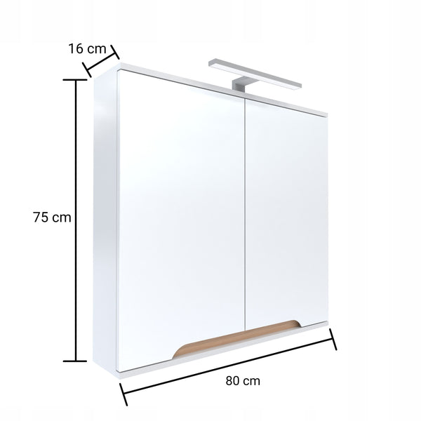 Szafka z lustrem 80x16x75 biała/dąb LED chrom Omeble 2