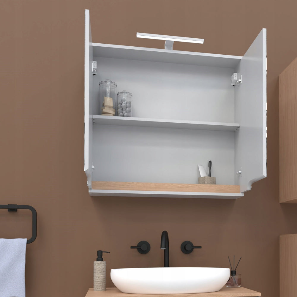 Szafka z lustrem 80x16x75 biała/dąb LED chrom Omeble 3