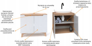Szafka pod umywalkę biała dwudrzwiowa 60 x 45 x 70 cm dąb słoneczny, biały 12