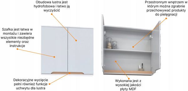 Szafka z lustrem 80x16x75 biały biała/dąb Omeble 8