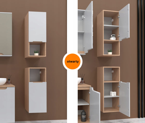 Szafka boczna biała 75x30x30 łazienkowa wisząca biały/dąb, Omeble 13