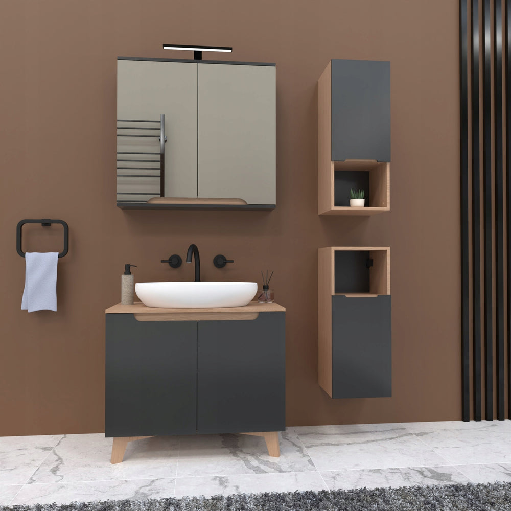 Szafka boczna szara 75x30x30 łazienkowa wisząca szary mat/dąb, Omeble 2