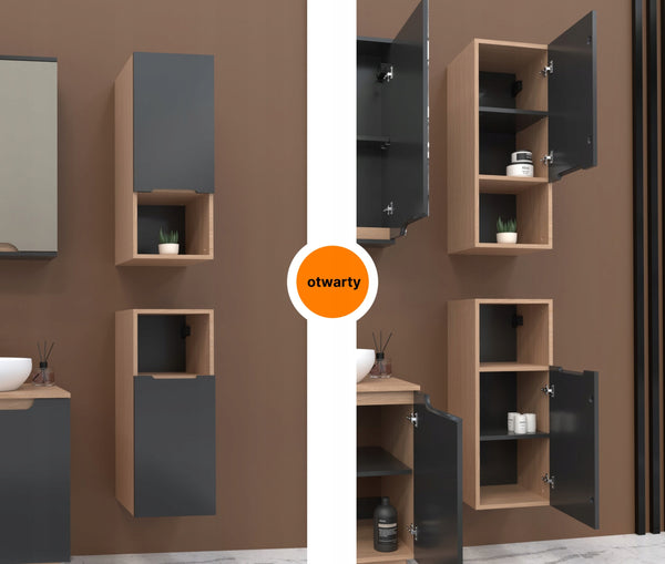 Szafka boczna szara 75x30x30 łazienkowa wisząca szary mat/dąb, Omeble 3