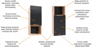 Szafka boczna szara 75x30x30 łazienkowa wisząca szary mat/dąb, Omeble 10