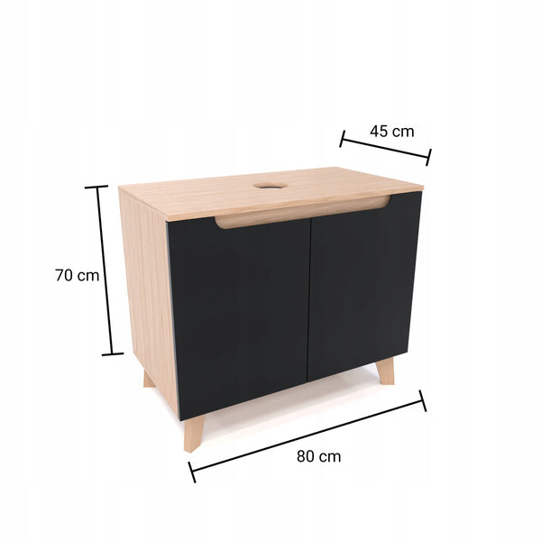 Szafka pod umywalkę dwudrzwiowa czarne 80x45x70 dąb słoneczny wisząca/stoją 7