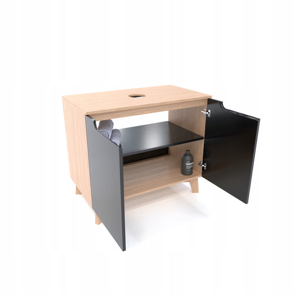 Szafka pod umywalkę dwudrzwiowa czarne 80x45x70 dąb słoneczny wisząca/stoją 8