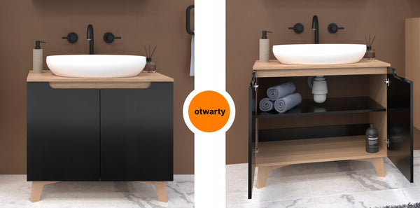 Szafka pod umywalkę dwudrzwiowa czarne 80x45x70 dąb słoneczny wisząca/stoją 11