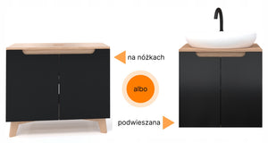 Szafka pod umywalkę dwudrzwiowa czarne 80x45x70 dąb słoneczny wisząca/stoją 13