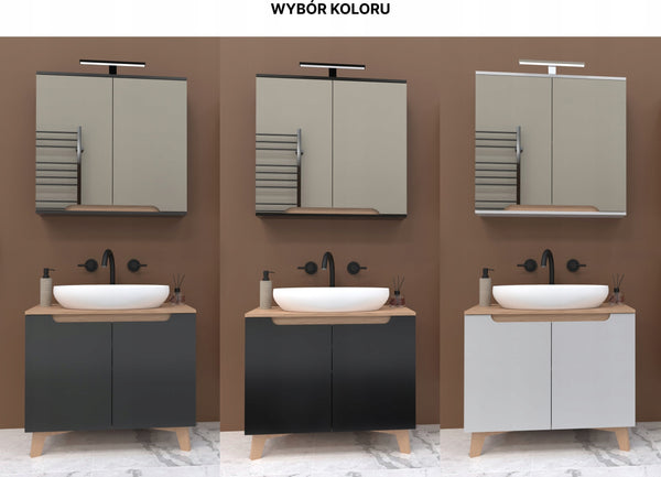 Szafka pod umywalkę dwudrzwiowa czarne 80x45x70 dąb słoneczny wisząca/stoją 14