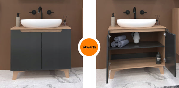 Szafka pod umywalkę dwudrzwiowa szare 80x45x70 dąb słoneczny wisząca/stojąc 7