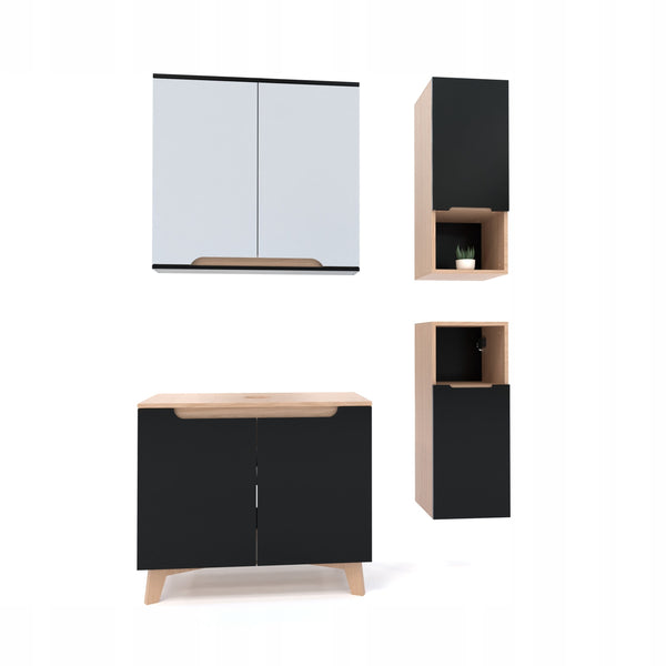 Szafka z lustrem czarna 80 x 16 x 75 cm czarny/dąb słoneczny, półmat Omeble 2