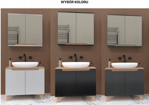 Szafka z lustrem czarna 80 x 16 x 75 cm czarny/dąb słoneczny, półmat Omeble 9