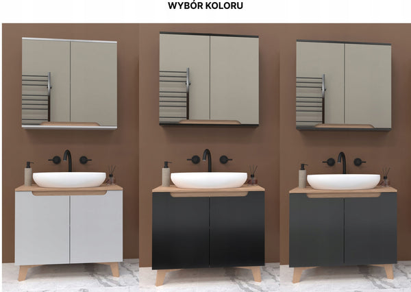 Szafka z lustrem czarna 80 x 16 x 75 cm czarny/dąb słoneczny, półmat Omeble 9
