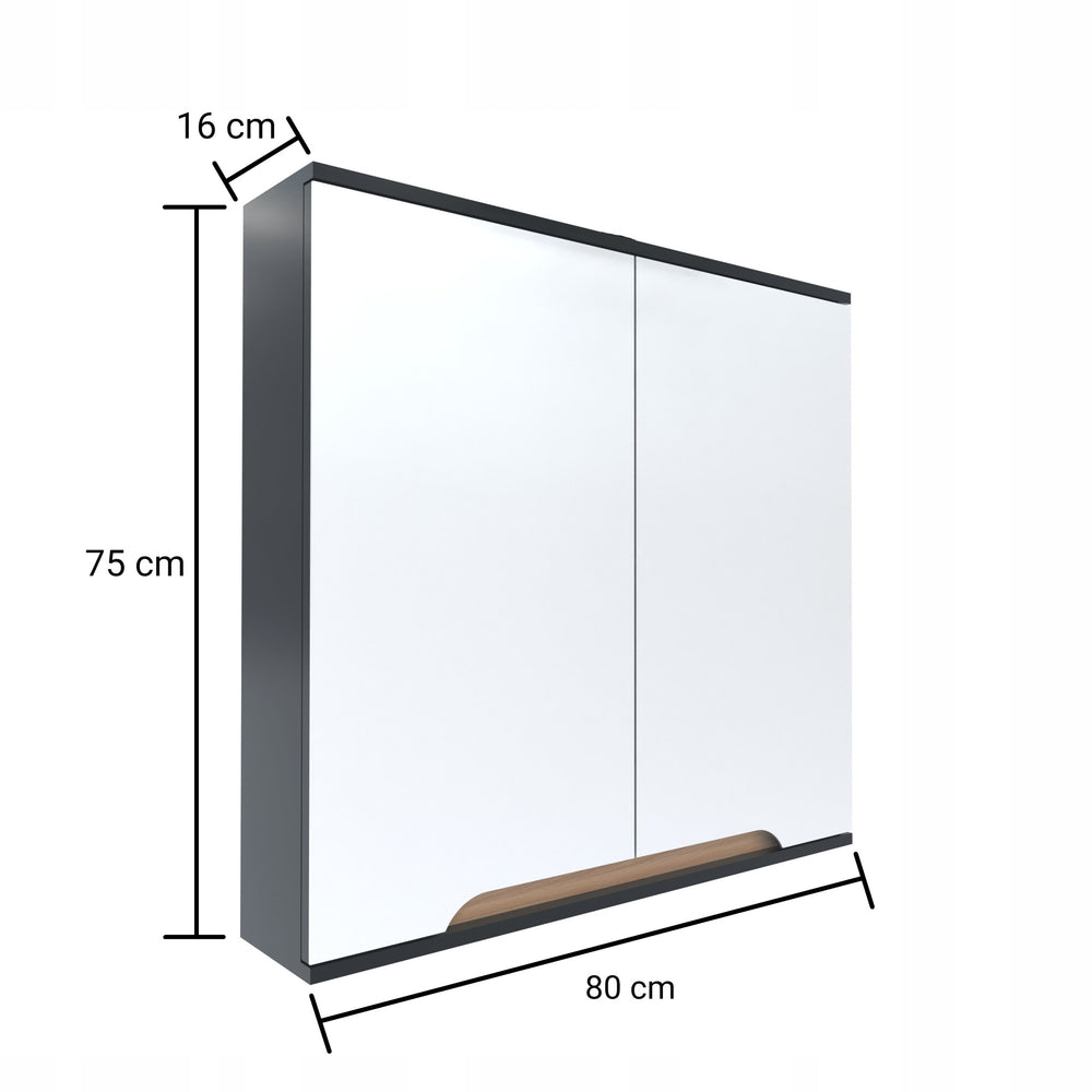 Szafka z lustrem szara 80 x 16 x 75 cm GRAFIT/dąb słoneczny, półmat Omeble 4