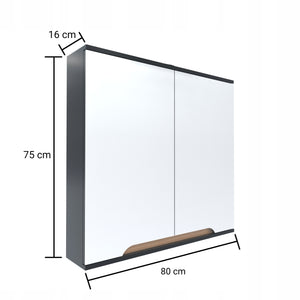 Szafka z lustrem szara 80 x 16 x 75 cm GRAFIT/dąb słoneczny, półmat Omeble