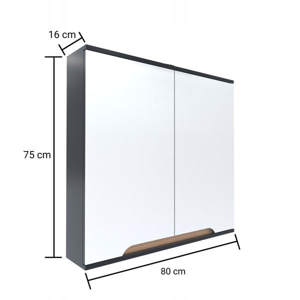 Szafka z lustrem szara 80 x 16 x 75 cm GRAFIT/dąb słoneczny, półmat Omeble
