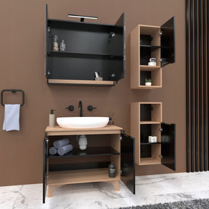 Szafka z lustrem czarna 60 x 16 x 75 cm czarny/dąb słoneczny, półmat Omeble 5