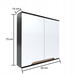 Szafka z lustrem szara 60 x 16 x 75 cm GRAFIT/dąb słoneczny, półmat Omeble