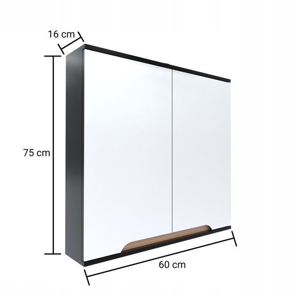 Szafka z lustrem szara 60 x 16 x 75 cm GRAFIT/dąb słoneczny, półmat Omeble
