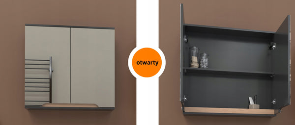 Szafka z lustrem szara 60 x 16 x 75 cm GRAFIT/dąb słoneczny, półmat Omeble 6