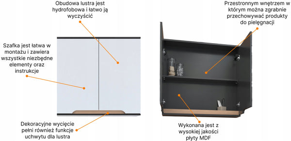 Szafka z lustrem szara 60 x 16 x 75 cm GRAFIT/dąb słoneczny, półmat Omeble 7