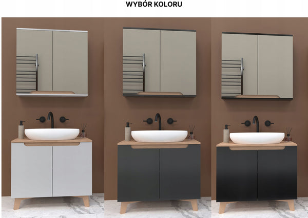 Szafka z lustrem szara 60 x 16 x 75 cm GRAFIT/dąb słoneczny, półmat Omeble 8