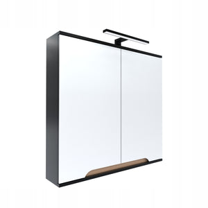 Szafka z lustrem dwudrzwiowa 60x16x75 czarny/dąb, lampa LED 40cm, Omeble
