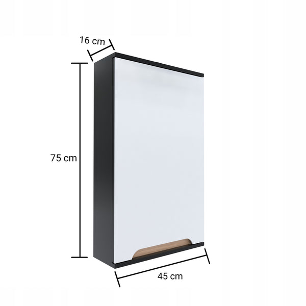 Szafka z lustrem czarna 45x16x75 czarny/dąb Omeble 2