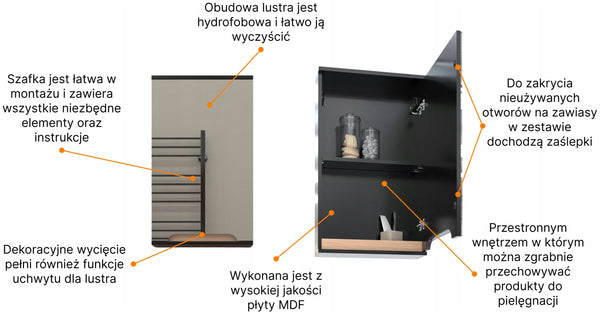 Szafka z lustrem czarna 45x16x75 czarny/dąb Omeble 7