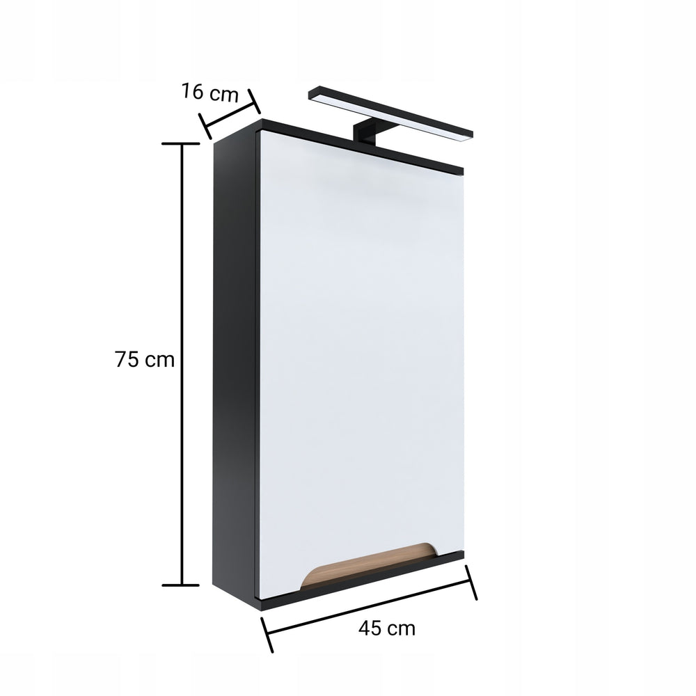 Szafka z lustrem czarna 45x16x75 czarny/dąb LED Omeble 2