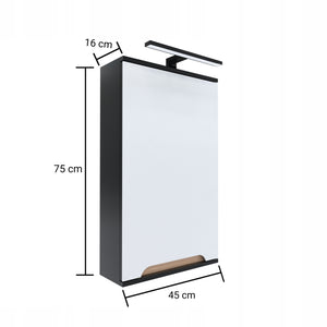 Szafka z lustrem czarna 45x16x75 czarny/dąb LED Omeble 3