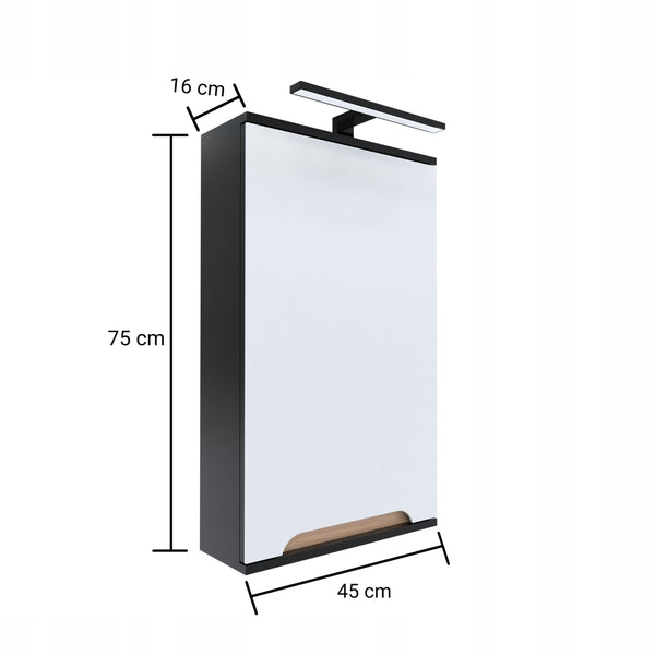Szafka z lustrem czarna 45x16x75 czarny/dąb LED Omeble 3