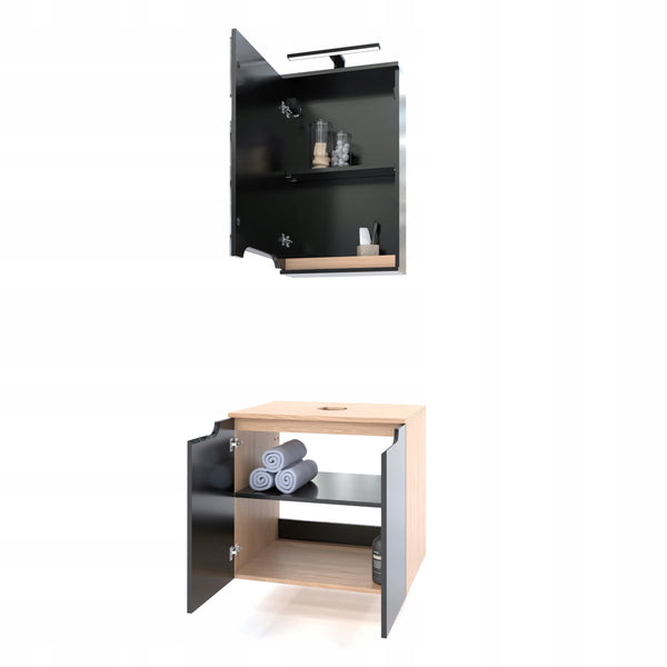 Szafka z lustrem czarna 45x16x75 czarny/dąb LED Omeble 9