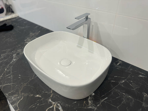 Bateria nablatowa Łazienkowa chrom kwadrat wysoki kran 24x16cm Mosiądz 8