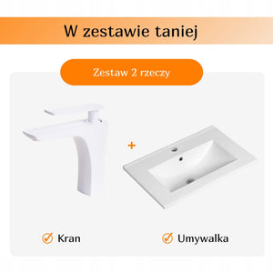 Bateria nablatowa Łazienkowa biała prostokątna kran biały mat 13x13 Mosiądz 10