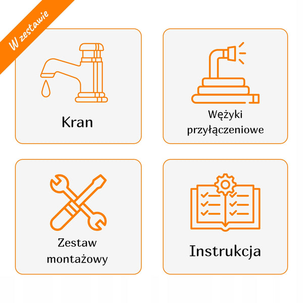 Bateria nablatowa Łazienkowa biała prostokątna wysoka kran biały mat 24x16 10