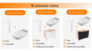 Bateria nablatowa Łazienkowa biała prostokątna wysoka kran biały mat 24x16 11