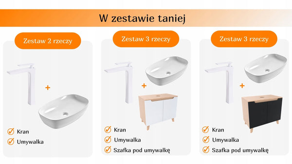 Bateria nablatowa Łazienkowa biała prostokątna wysoka kran biały mat 24x16 11