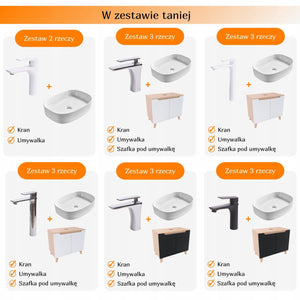 Umywalka nablatowa 51x37x12 biała owalna zaokrąglona ceramiczna Omeble 8